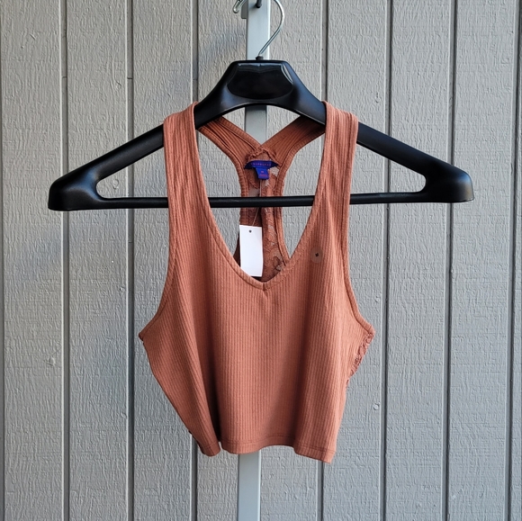 Aero | Crop Halter Lace Back Tank Top NWT Women's Medium Rust Color - Picture 12 of 12